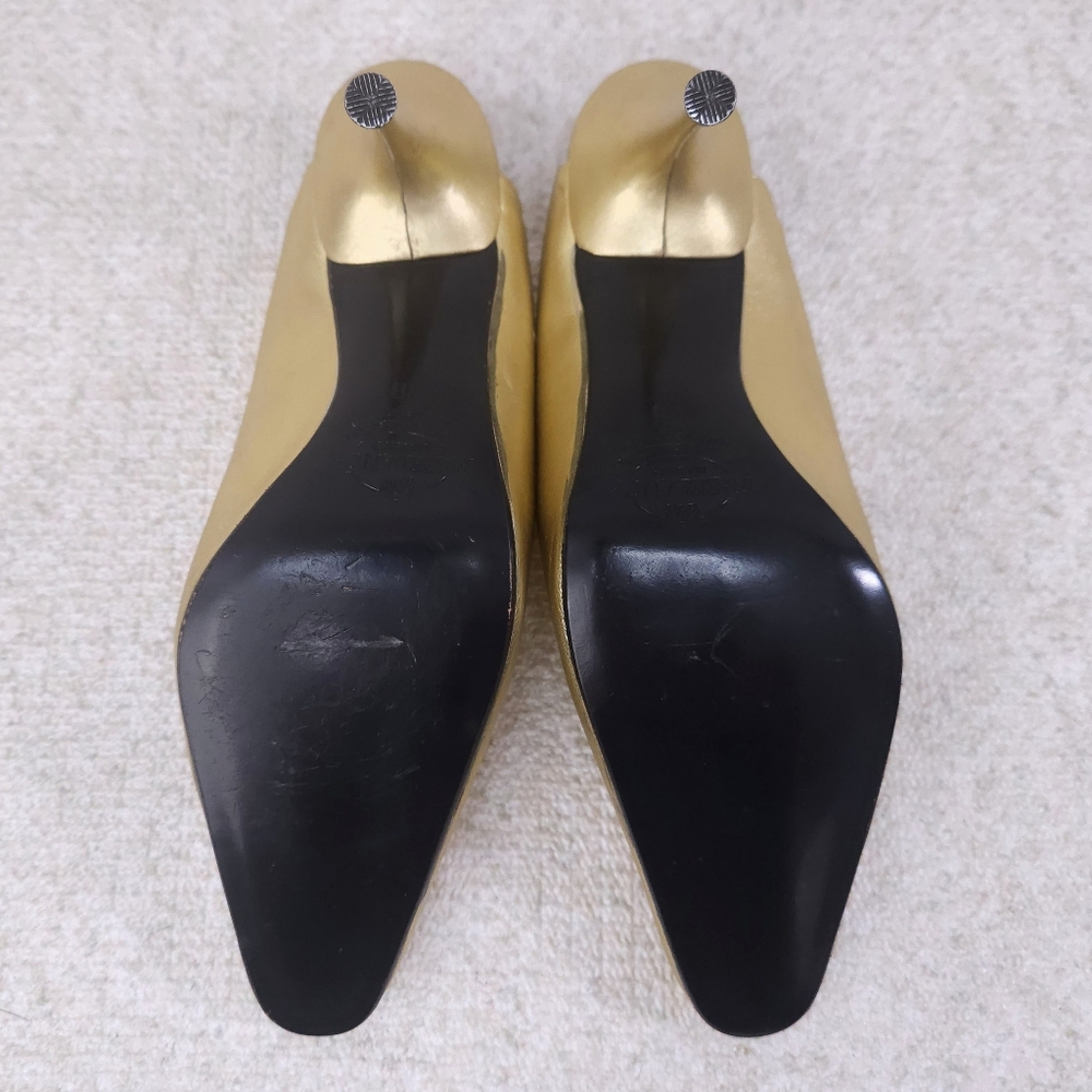 Vintage FREE LANCE Paris Mules Metallic Gold Leather Stiletto Heels Pumps EU 38 - Picture 11 of 12